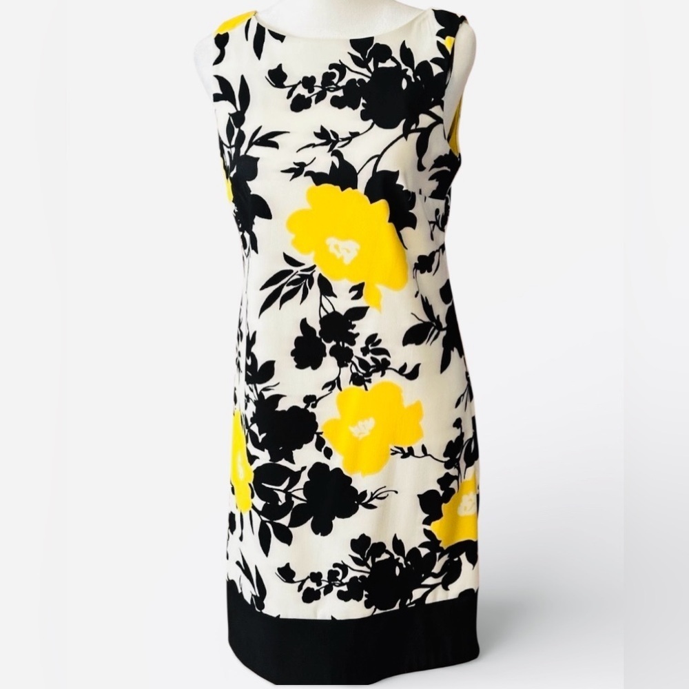 Black Yellow Floral Sheath Dress Size 4 Career Wedding Guest